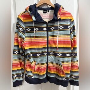 Striped Multicolor Aztec Western Tribal Native Cotton Blend Utility Jacket
